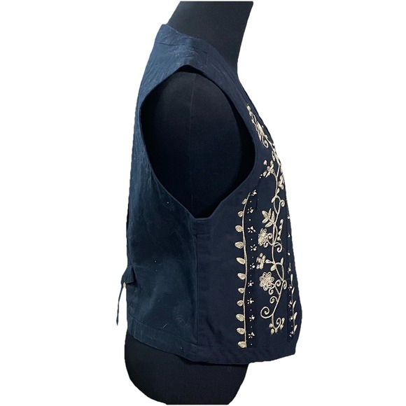 VTG Erika Co Floral Embroidered Vest M Tie Back & Buttons Cottage Core Granny - Picture 3 of 6